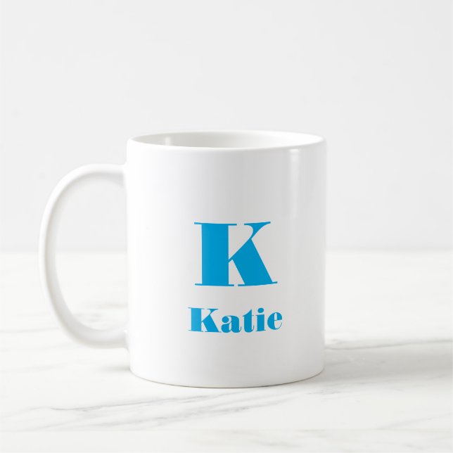 Simple Name Initial Letter Solid Colour sky blue Coffee Mug (Left)