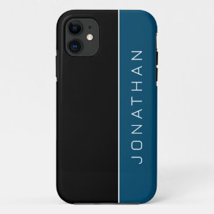 Simple Name Masculine Color Block Black and Blue iPhone 11 Case