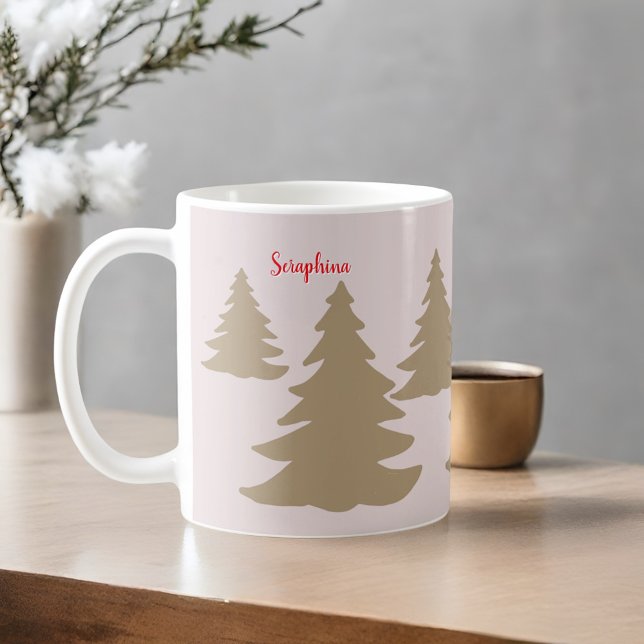 Simple name modern cute neutral cabin gold tree  coffee mug (Creator Uploaded)