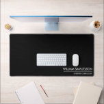 Simple Name Monogram 2 lines of Custom Text Black Desk Mat<br><div class="desc">Protect your desk with this large desk/mouse pad featuring two lines of white custom text set against a solid black background. Add your name,  monogram,  company name,  logo etc - totally and easily customisable. Also makes a great gaming mat.</div>