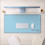 Simple Name Monogram 2 lines of Custom Text Blue Desk Mat<br><div class="desc">Protect your desk with this large desk/mouse pad featuring two lines of white custom text set against a solid light blue background (easily change the background colour). Add your name,  monogram,  company name,  logo etc - totally and easily customisable. Also makes a great gaming mat.</div>