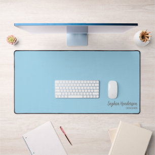 Simple Name Monogram 2 lines of Custom Text Blue Desk Mat