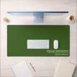 Simple Name Monogram 2 lines of Custom Text Green Desk Mat<br><div class="desc">Protect your desk with this large desk/mouse pad featuring two lines of white custom text set against a solid dark green background (easily change the background colour). Add your name,  monogram,  company name,  logo etc - totally and easily customisable. Also makes a great gaming mat.</div>