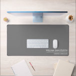 Simple Name Monogram 2 lines of Custom Text Grey Desk Mat<br><div class="desc">Protect your desk with this large desk/mouse pad featuring two lines of white custom text set against a solid Grey background. Add your name, monogram, company name, logo etc - totally and easily customisable. To change the background colour, click edit/personalise and then choose background colour. Also makes a great gaming...</div>