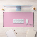 Simple Name Monogram 2 lines of Custom Text Pink Desk Mat<br><div class="desc">Protect your desk with this large desk/mouse pad featuring two lines of white custom text set against a solid light pink background (easily change the background colour). Add your name,  monogram,  company name,  logo etc - totally and easily customisable. Also makes a great gaming mat.</div>