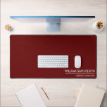 Simple Name Monogram 2 lines of Custom Text Red Desk Mat<br><div class="desc">Protect your desk with this large desk/mouse pad featuring two lines of white custom text set against a solid maroon red background (easily change the background colour). Add your name,  monogram,  company name,  logo etc - totally and easily customisable. Also makes a great gaming mat.</div>