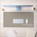 Simple Name Monogram 2 lines of Custom Text Tan Desk Mat<br><div class="desc">Protect your desk with this large desk/mouse pad featuring two lines of white custom text set against a solid tan background (easily change the background colour). Add your name,  monogram,  company name,  logo etc - totally and easily customisable. Also makes a great gaming mat.</div>