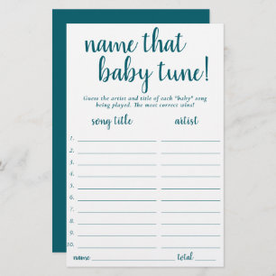 Simple Name That Baby Tune   Teal Aqua Game Card