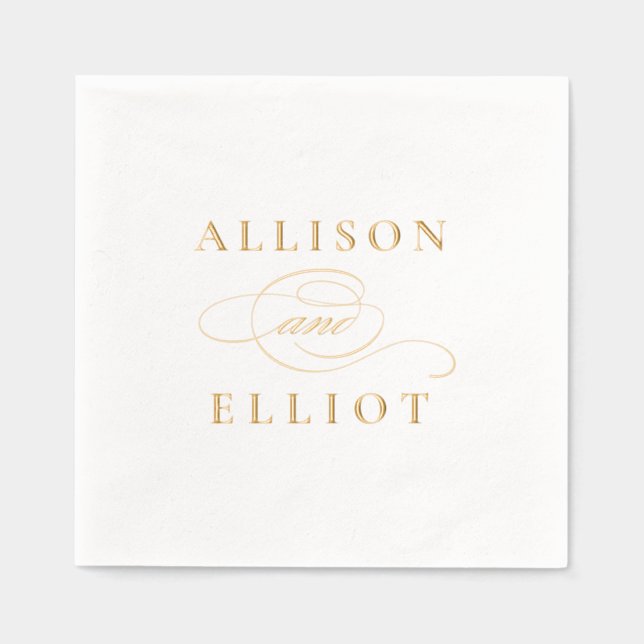 Simple Names Calligraphy Wedding Foil Napkins (Front)