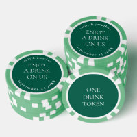 Simple Names Date Wedding Emerald Drink Token 