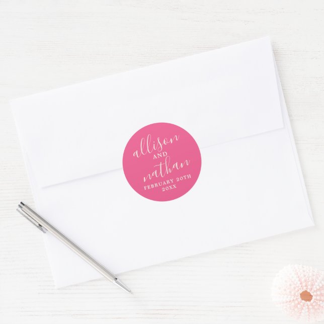 Simple Names Wedding Date Favour Envelope Classic Round Sticker (Envelope)