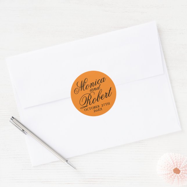 Simple Names Wedding Date Favour Envelope Classic Round Sticker (Envelope)