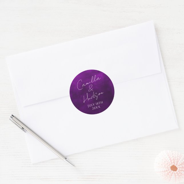 Simple Names Wedding Date Favour Envelope Classic Round Sticker (Envelope)