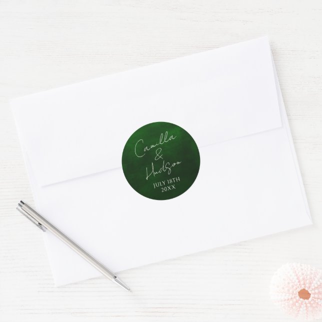 Simple Names Wedding Date Favour Envelope Classic Round Sticker (Envelope)