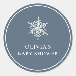 Simple Nany Blue Modern Snowflake Baby Shower Classic Round Sticker