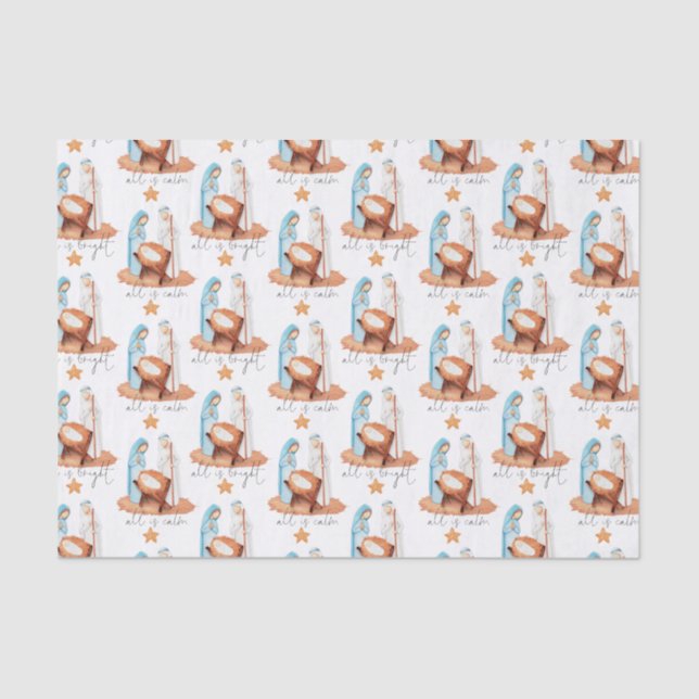 Simple Nativity All Is Calm Script Christmas  Tissue Paper (Front)
