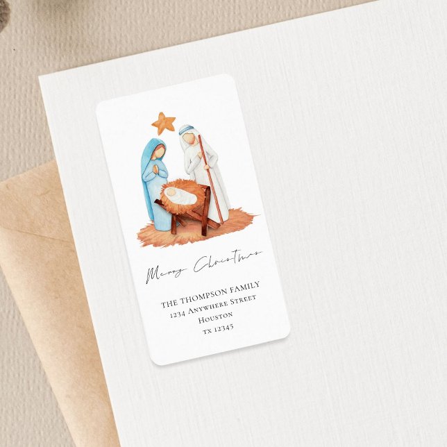 Simple Nativity Merry Christmas Return Address Label (Creator Uploaded)