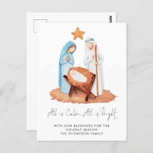 Simple Nativity Scene All Is Calm Holiday Postcard