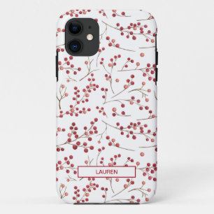 Simple Natural Red Berry Botanical Name Pattern iPhone 11 Case