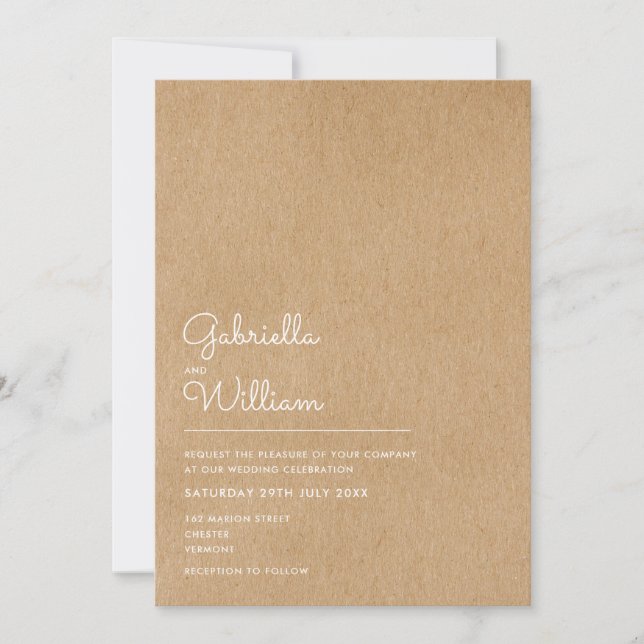 Simple Natural Script Rustic Kraft Wedding Invitation (Front)