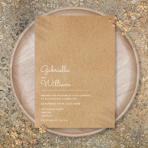 Simple Natural Script Rustic Kraft Wedding Invitation