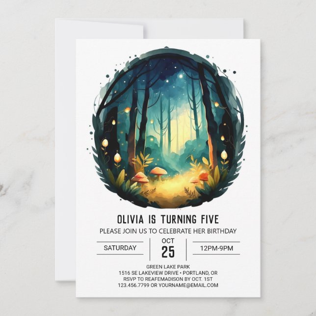 Simple Nature Adventure Woodland Birthday Invitation (Front)