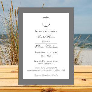 Simple Nautical Anchor Bridal Shower   Grey Invitation