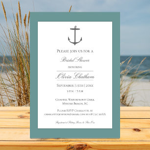Simple Nautical Anchor Bridal Shower   Teal Invitation