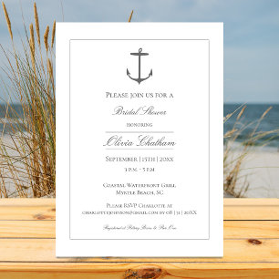 Simple Nautical Anchor Bridal Shower White Invitation