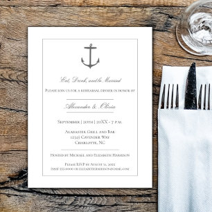 Simple Nautical Anchor Rehearsal Dinner   White Invitation