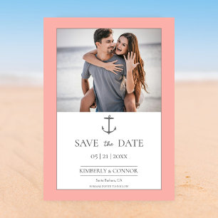 Simple Nautical Anchor Save the Date Coral