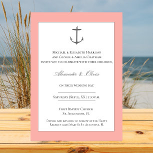 Simple Nautical Anchor Wedding   Coral Invitation