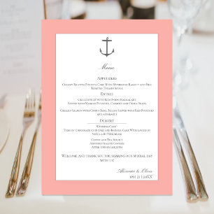 Simple Nautical Anchor Wedding Coral Menu