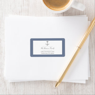 Simple Nautical Anchor Wedding Dusty Blue Address Label