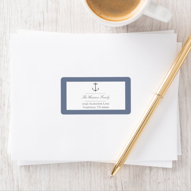 Simple Nautical Anchor Wedding Dusty Blue Address Label (Insitu)