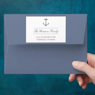 Simple Nautical Anchor Wedding   Dusty Blue Envelope