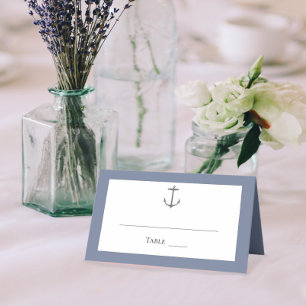 Simple Nautical Anchor Wedding Dusty Blue Place Card