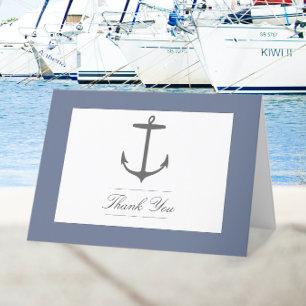 Simple Nautical Anchor Wedding Dusty Blue Thank You Card