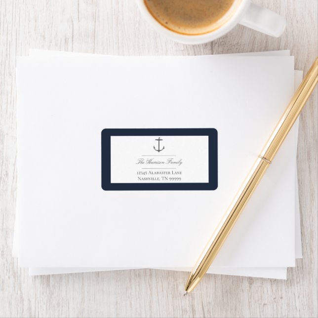 Simple Nautical Anchor Wedding | Navy Blue Address Label (Insitu)