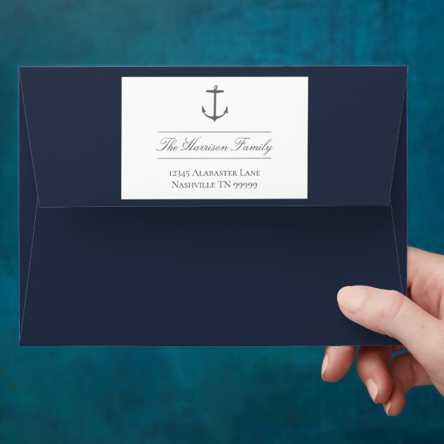 Simple Nautical Anchor Wedding | Navy Blue Envelope (Hand)