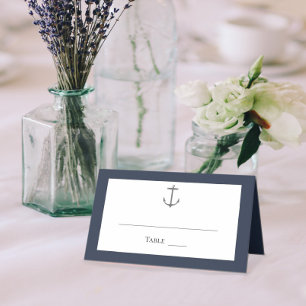 Simple Nautical Anchor Wedding   Navy Blue Place Card