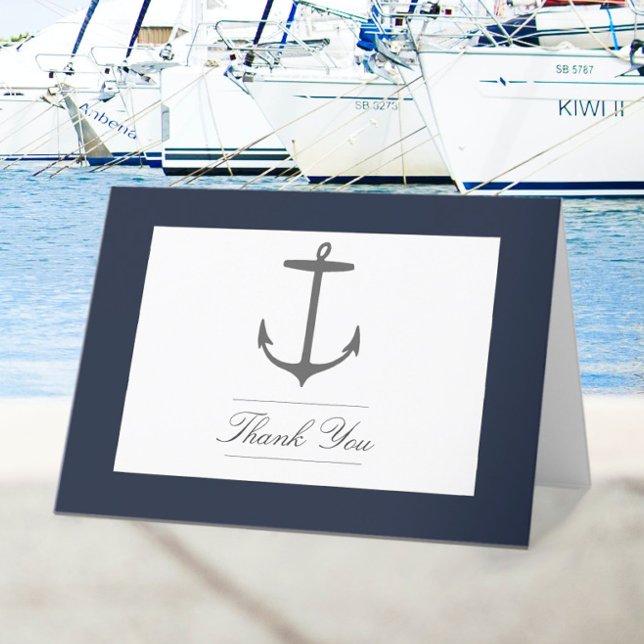 Simple Nautical Anchor Wedding | Navy Blue Thank You Card (Navy Simple Nautical Anchor Wedding Thank You Card)