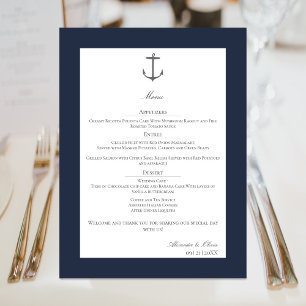 Simple Nautical Anchor Wedding Navy Menu