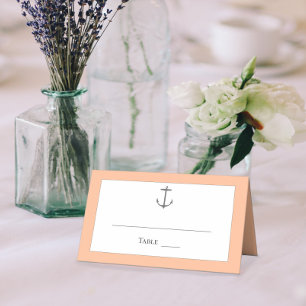 Simple Nautical Anchor Wedding Peach Place Card