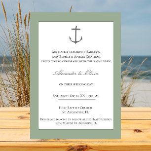 Simple Nautical Anchor Wedding Sage Green Invitation