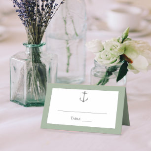 Simple Nautical Anchor Wedding Sage Green Place Card