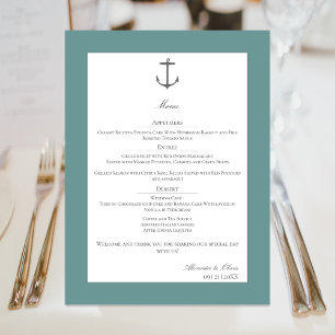 Simple Nautical Anchor Wedding Teal Menu