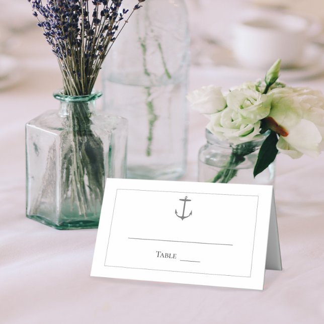 Simple Nautical Anchor Wedding | White Place Card (White Simple Nautical Anchor Wedding Place Card)