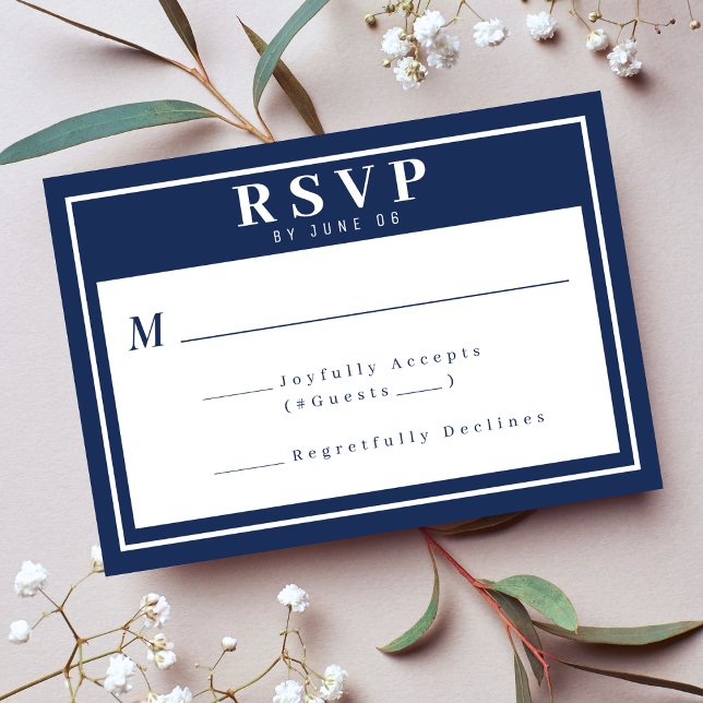 Simple Nautical Blue White Border Wedding  RSVP Card (Simple Nautical Blue White Border Wedding RSVP Card
)