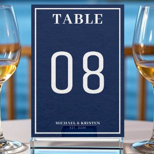Simple Nautical Blue White Border Wedding  Table Number